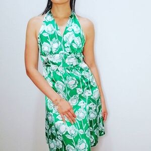 Roses print halter dress